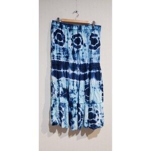 Magic Women's Peasant Style Tye Dyed Tiered Maxi Skirt. Blues & Whites. Size XL.